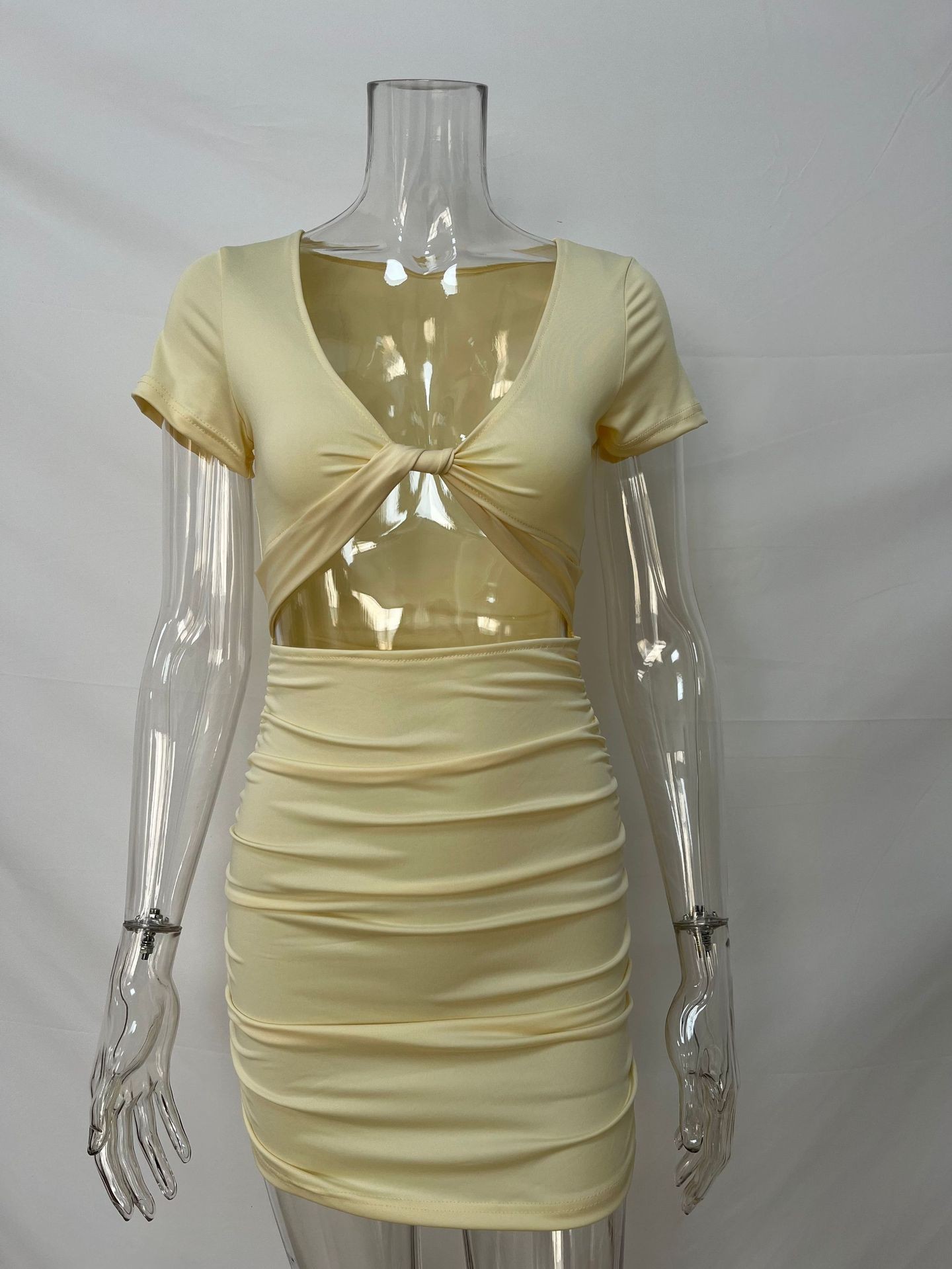 2024 Amazon cross-border women's short-sleeved summer foreign trade wholesale European and American sexy V-neck waist-revealing hip dress - Image 10