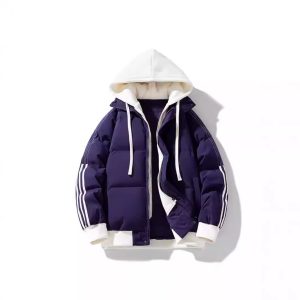 Men's Hooded Puffer Coat with Faux Two-Piece Design