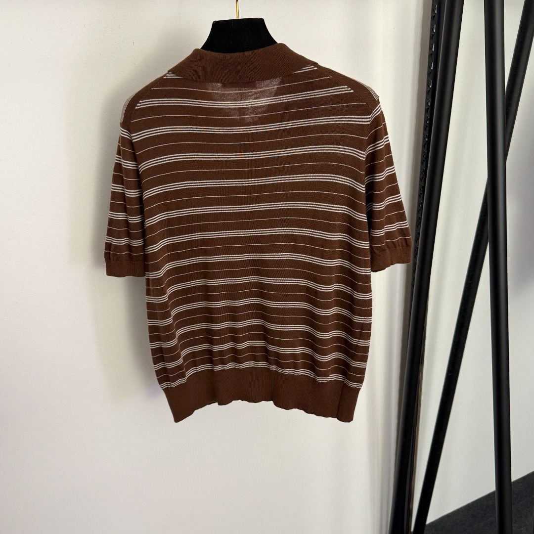 Nanyou High-End Foreign Trade Style Slim Fit Dopamine Style Letter Polo Collar Striped Short-Sleeve Wool Knit Top - Image 4