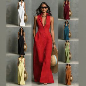 Independent website 2026 Summer European and American AliExpress Cross-border New Style Button-down Dress Sleeveless Shirt Collar Dress