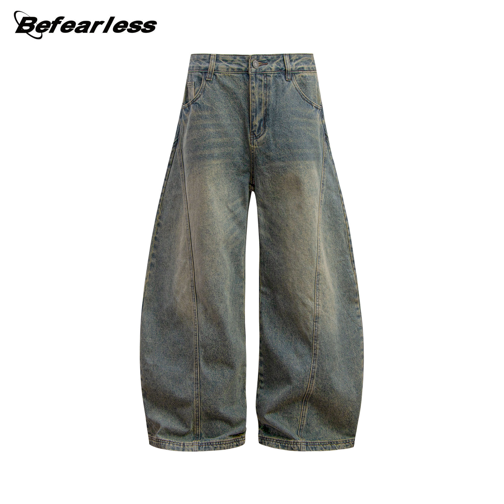American retro raw denim scimitar jeans loose drape wide-leg pants sickle pants men's summer long pants - Image 12