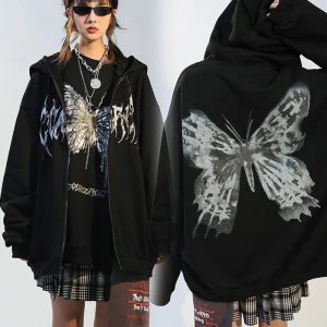 Women's cross-border hooded zip-up cardigan sweatshirt, autumn and winter, fleece-lined, thick, loose, versatile, mid-length, trendy coat.