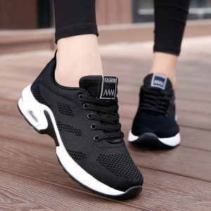 2024 new air cushion shoes casual running shoes flying woven sports shoes Korean version student mesh women's shoes 1727 cross-border
