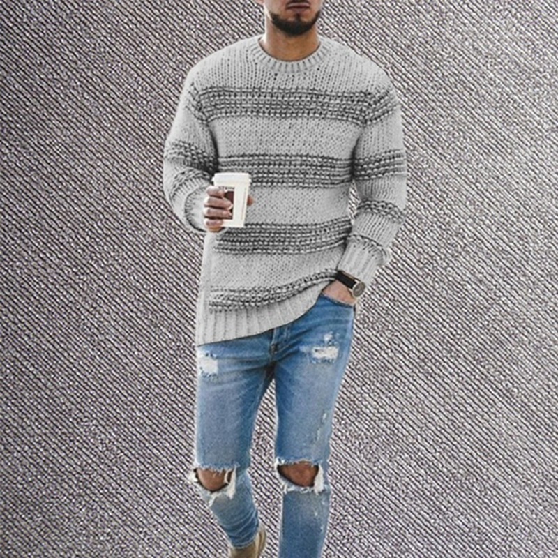 2023 foreign trade cross-border ebay Amazon sweater men's striped casual sweater autumn and winter fashion round neck knitted top - Image 7