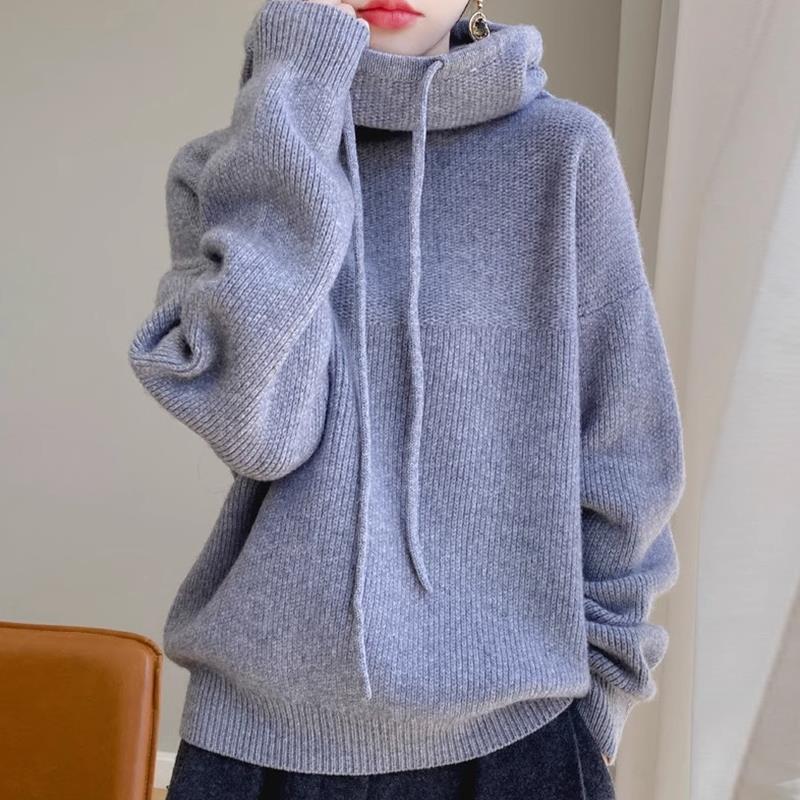 Cross-border European goods pile collar thickened sweater women 2024 autumn and winter new lazy style all-match long-sleeved knitted sweater women - Image 6