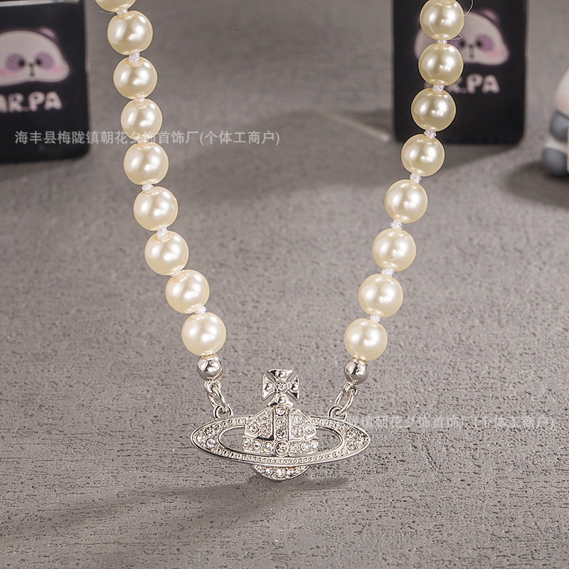 Classic Vivienne Westwood Saturn Pearl Necklace, High-End Version, Full Diamond Inlay, Swarovski Glass Pearl Chain, Women's Style, Nana's Style - Image 19