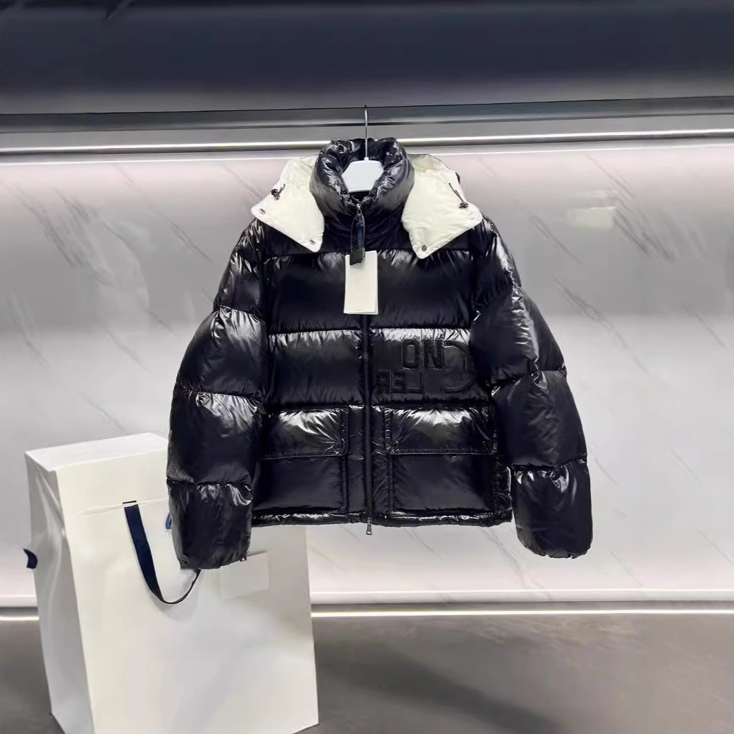 Correct version M home 23SS short lacquered nylon fabric bread down jacket unisex style detachable hood - Image 2