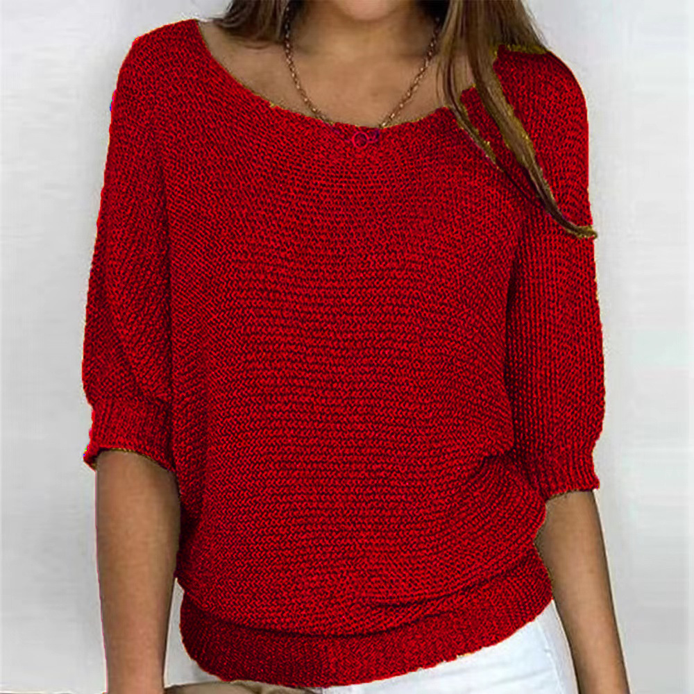 2026 New Russian AliExpress Wish Solid Color Crew Neck Knitted Top Women's Three-Quarter Sleeve Top Air Conditioning Shirt In Stock - Image 19