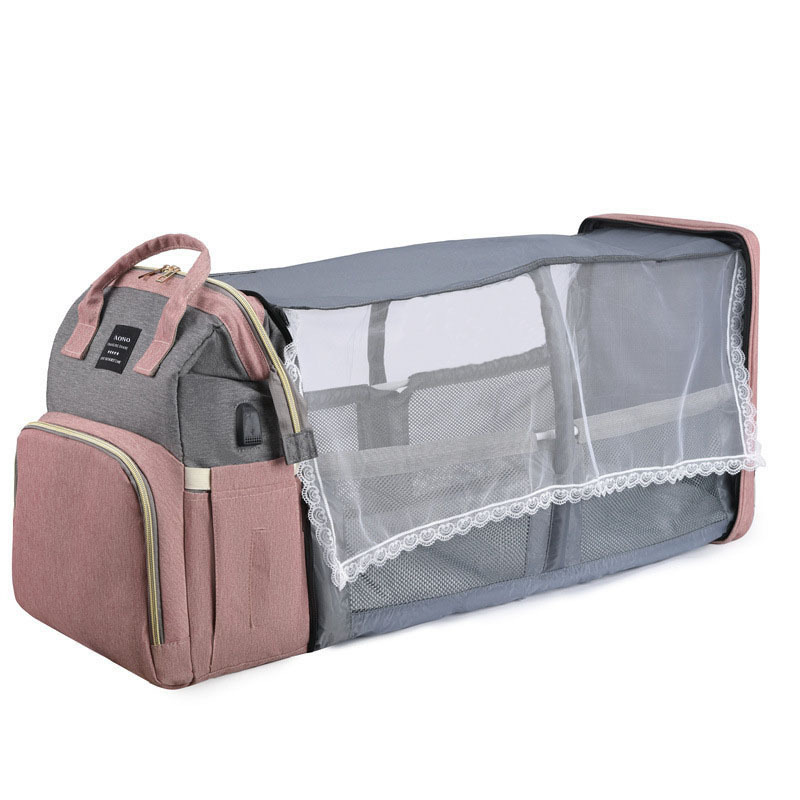 Mommy bag cross-border hot-selling model with mosquito net toy stick bed bag all-in-one multifunctional mother and baby bag large capacity mommy bag - Image 3