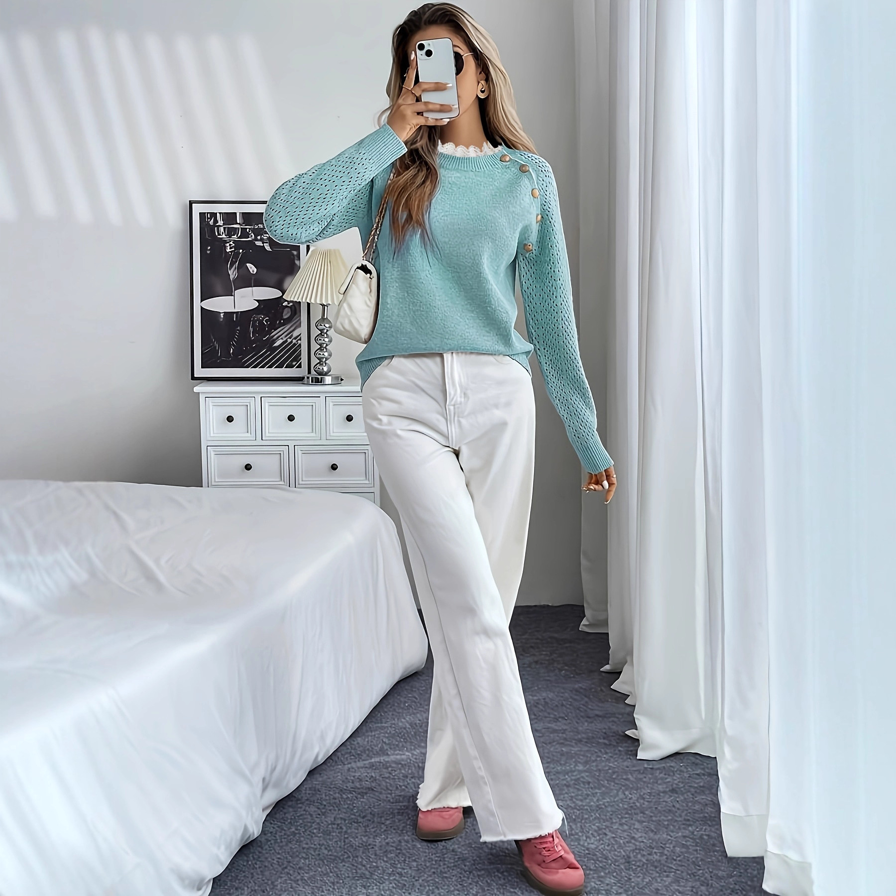 Autumn 2025 New Women's Clothing Chanel-Style Knitted Sweater, Thin Hollow-Out Sweater, Button Design, Unique Top - Image 2