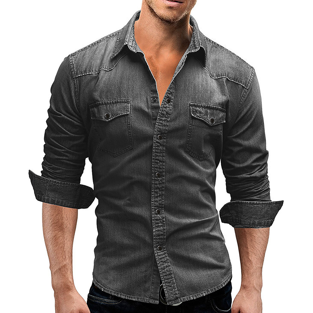 Hong Kong trendy brand 2023 summer new casual solid color men's denim short-sleeved shirt casual large size designer style - Image 8