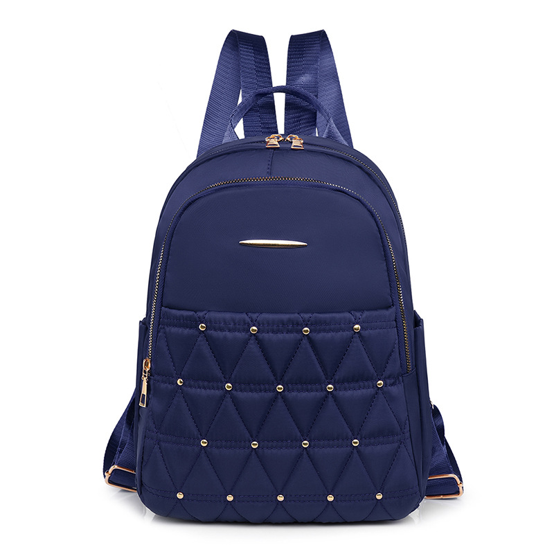 New women's bag cross-border Oxford cloth backpack large capacity fashion rhombus school bag fashionable simple solid color travel bag - Image 4