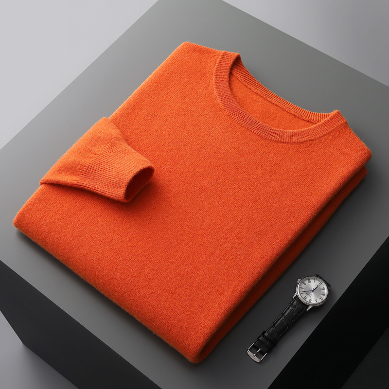Autumn and winter new first-line ready-to-wear 100 full wool sweater men's round neck long-sleeved pullover sweater solid color knitted bottom - Image 14