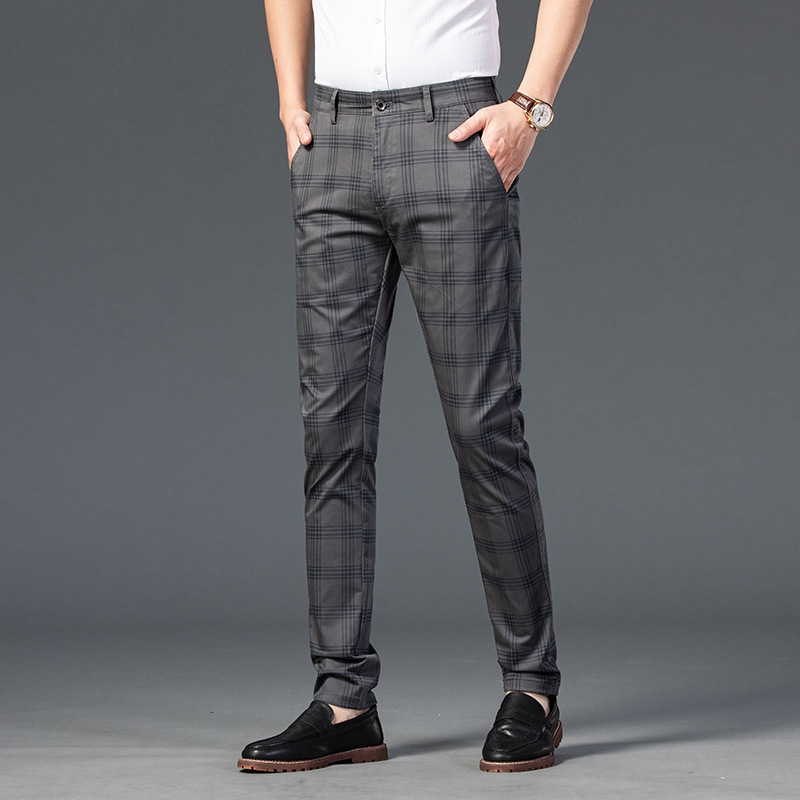 2021 Spring Pants Men's Casual Pants Men's Plaid Elastic Slim Business Straight Pants Youth Fashion Trend Men's Pants - Image 4
