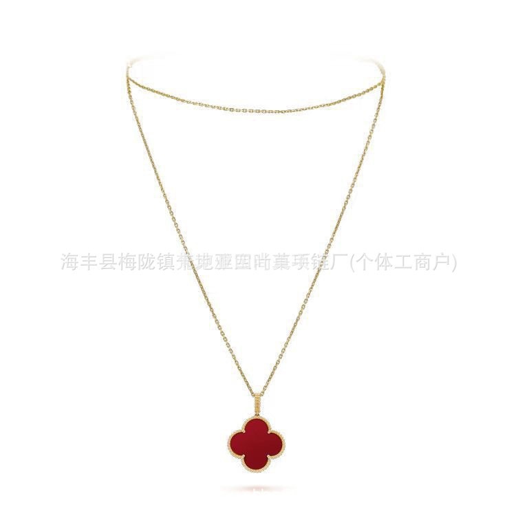 Vanke high-end four-leaf clover necklace for women, thickly plated with 18k rose gold and red agate, CNC engraving craftsmanship. - Image 13