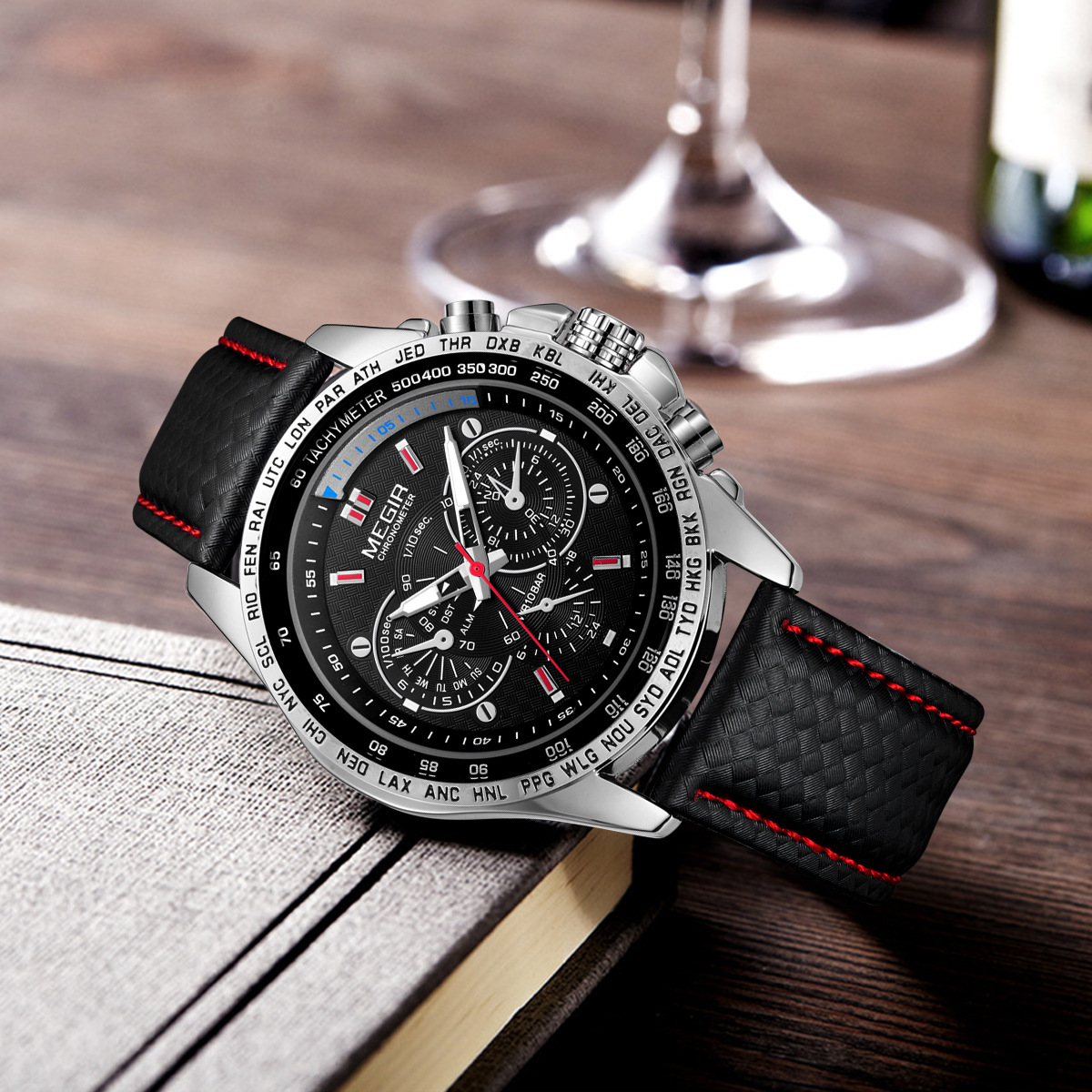 MEGIR cross-border hot sale wholesale waterproof watch for men fake eye decoration six-pin sports watch - Image 2