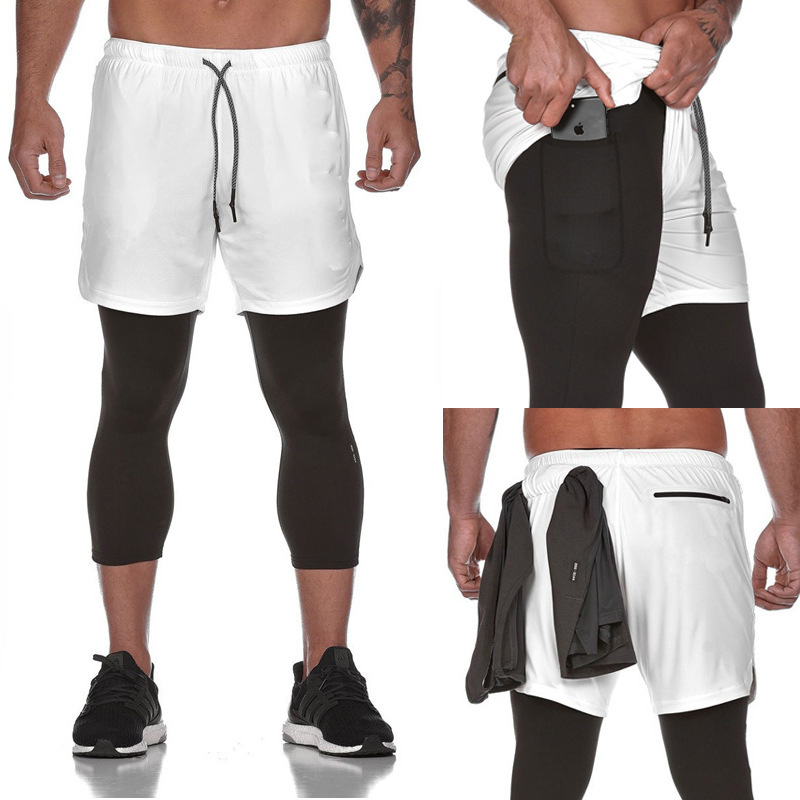 2023 Autumn New Muscle Men's Fashion Versatile Fake Two-Piece Breathable Fitness Training Running Sports Shorts - Image 4