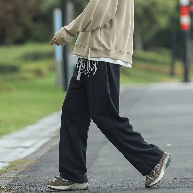Fashion brand retro printed letter straight pants men's spring and autumn Hong Kong style casual personality hip-hop mopping wide-leg long pants - Image 3