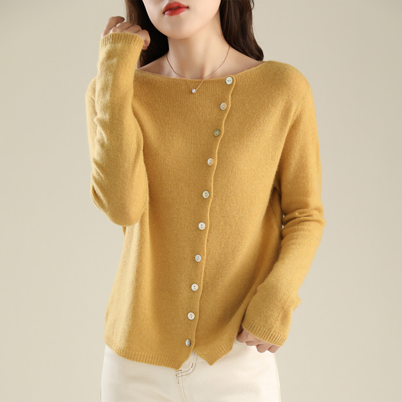 No collision ~ 2024 autumn single-breasted cardigan women's low round neck thin knitted outer long-sleeved top - Image 9