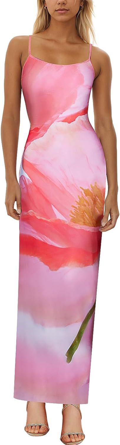2025 autumn new elegant temperament tight low-cut contrast color rose print design one-step suspender dress - Image 9