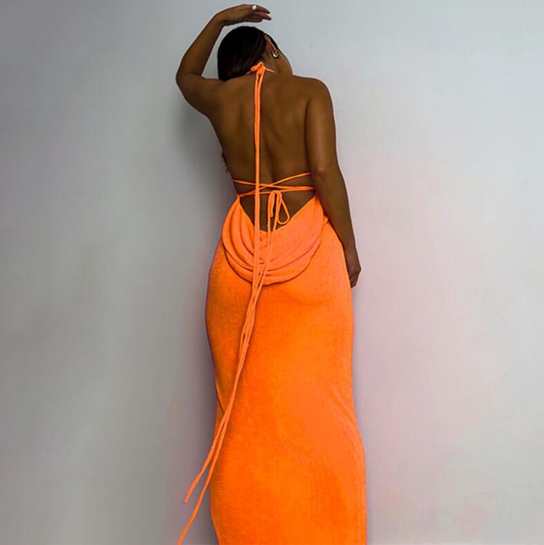 European and American style 2024 summer new fashionable sexy backless tie-up elegant long dress strapless halter neck dress wholesale - Image 3