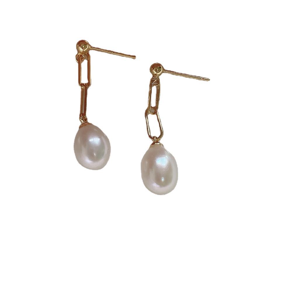 Retro simple chain pearl earrings sterling silver female design 2023 new trendy earrings wholesale - Image 5