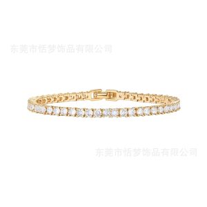 Stainless steel 18K gold plated tennis ball zircon chain diamond bangle bracelet, European and American style, simple and elegant, niche jewelry.