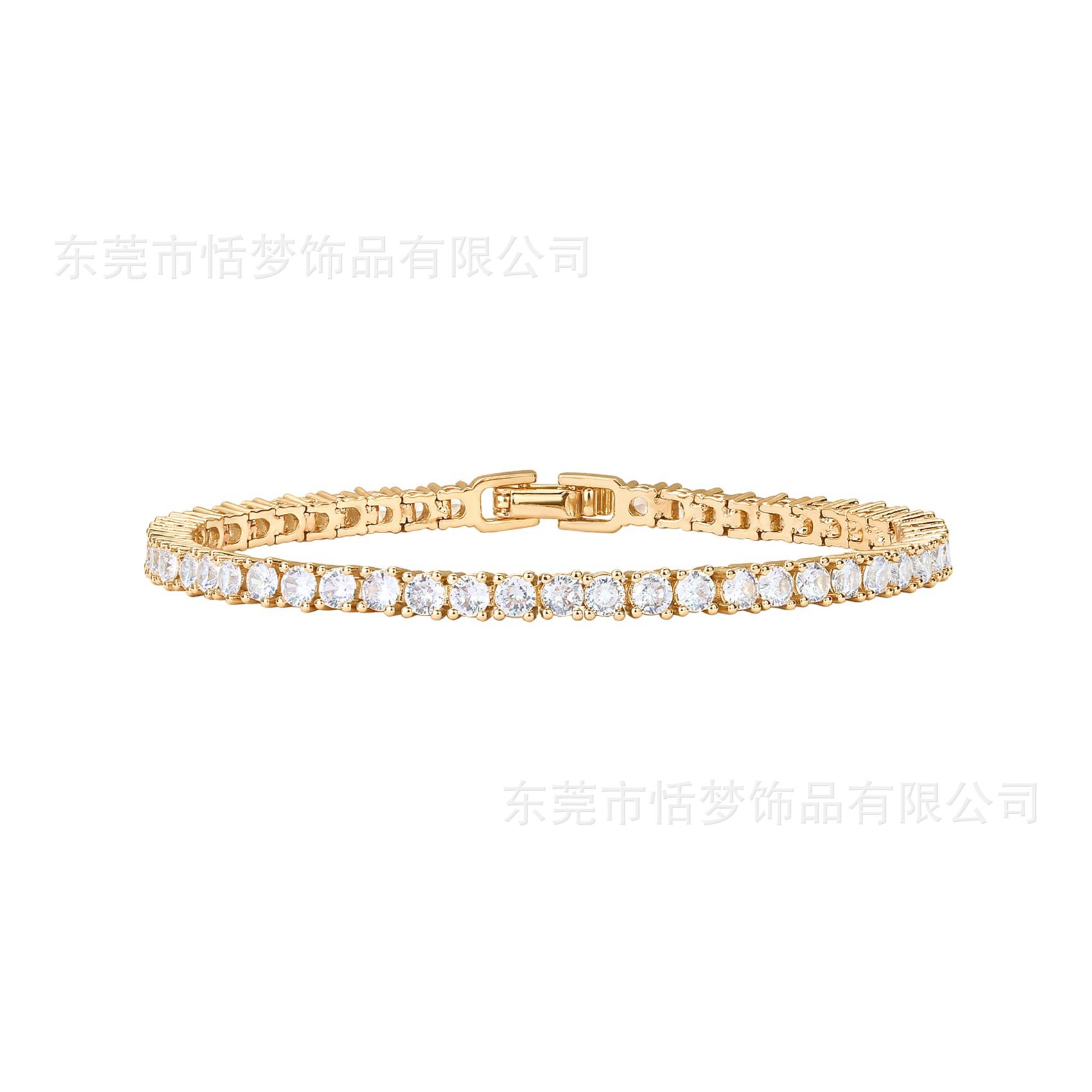 Stainless steel 18K gold plated tennis ball zircon chain diamond bangle bracelet, European and American style, simple and elegant, niche jewelry.