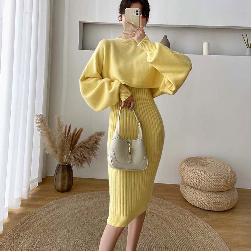 Suspender skirt suit autumn and winter new sweater dress two-piece dress other real shots and models in stock - Image 4