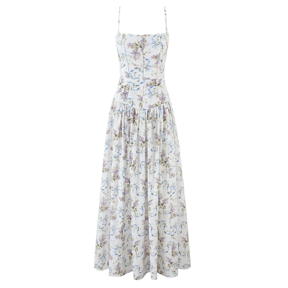 House style, wholesale export, French fresh and gentle vacation style floral maxi dress with waist-cinching suspenders - Image 15