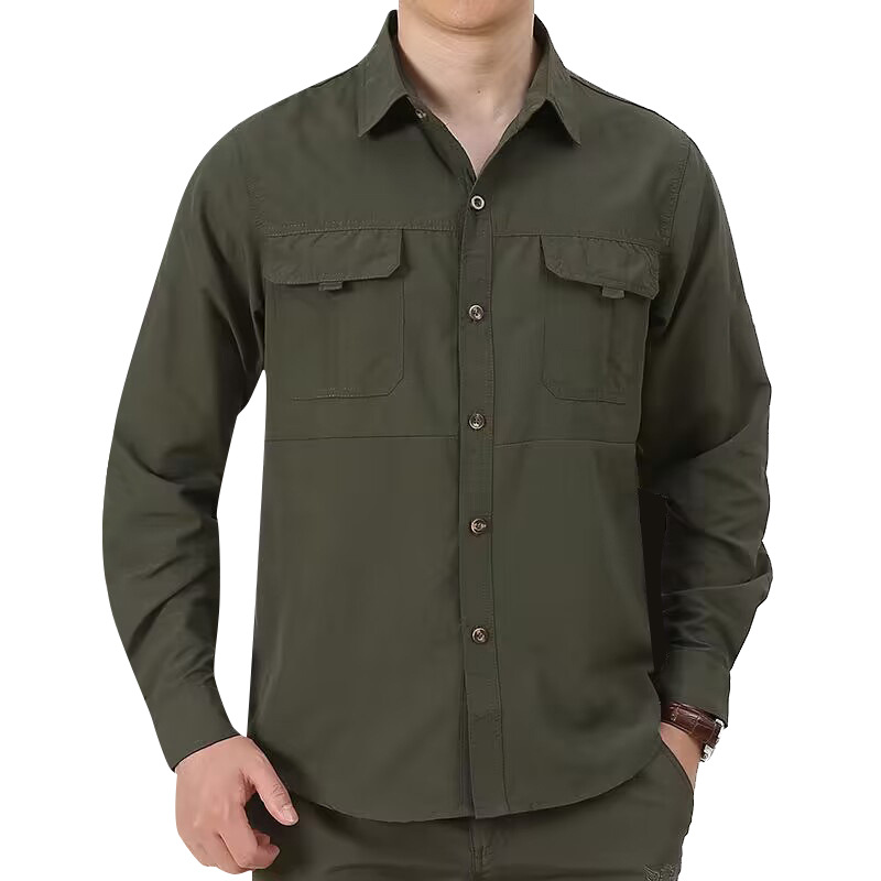 2024 Spring and Autumn New Shirt Men's Long Sleeve Cotton Casual Solid Color Shirt Middle-aged and Young Worker Slim Jacket - Image 8