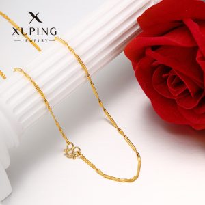 Xuping Fashionable and Simple Imitation Gold Light Luxury Plain Chain Necklace with 24k Gold Plated Copper Alloy, Easy to Match Everyday Wear, Wholesale