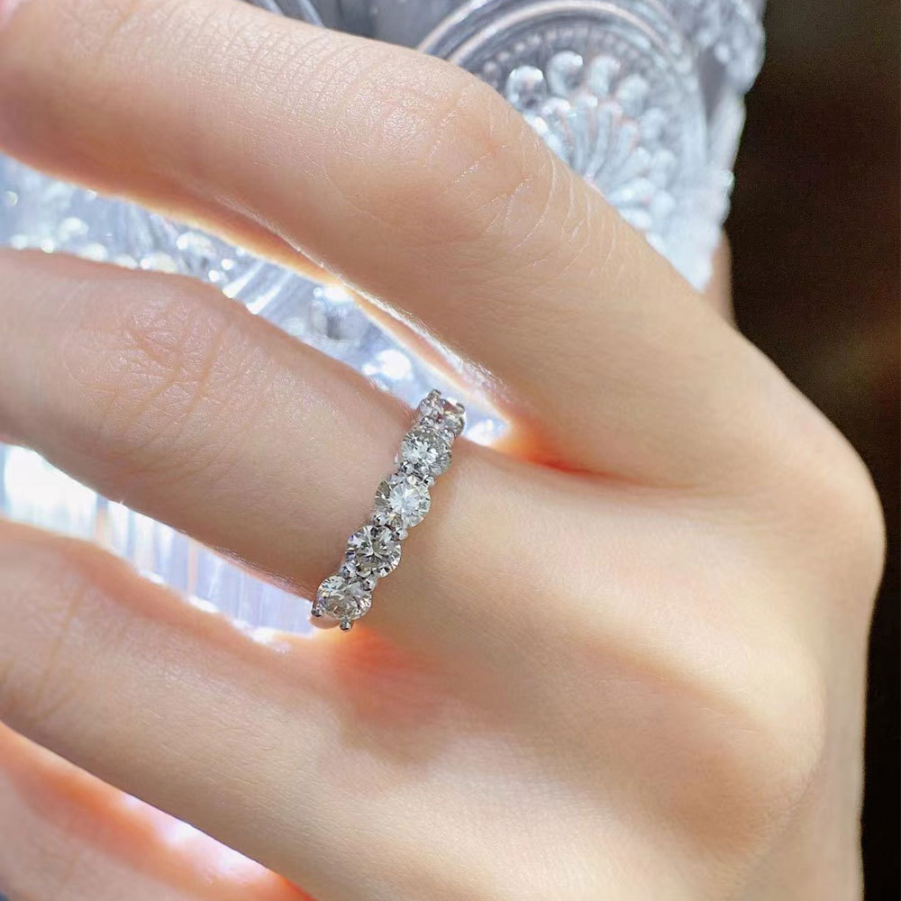 S925 Sterling Silver Five-Diamond Moissanite Pair Ring Classic Four-Prong Full Diamond Ring 18K Gold/White Gold Women's Ring Wholesale - Image 3