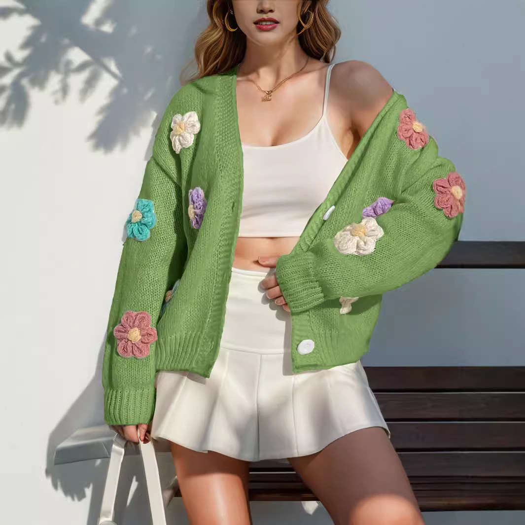2024 Amazon Floral Pattern Button-Up Cardigan - Cute Loose Long-Sleeved Sweater - Image 2