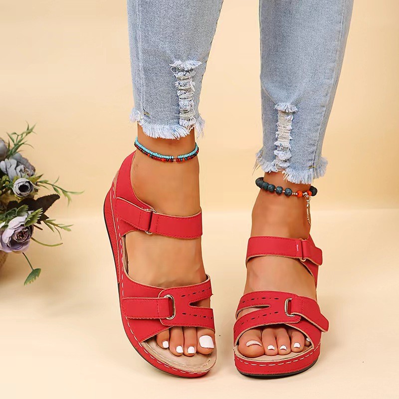 2023 new large size fish mouth casual sandals Amazon hot style Roman style sandals women's outerwear Velcro shoes - Image 6