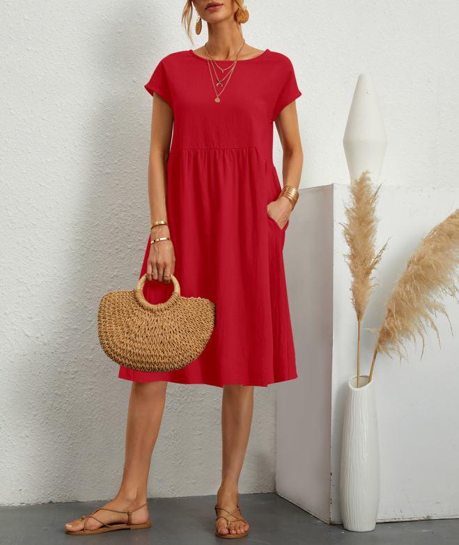 Amazon 2023 summer cross-border supply OL temperament women's cotton round neck A-line skirt dress manufacturer wholesale women - Image 10