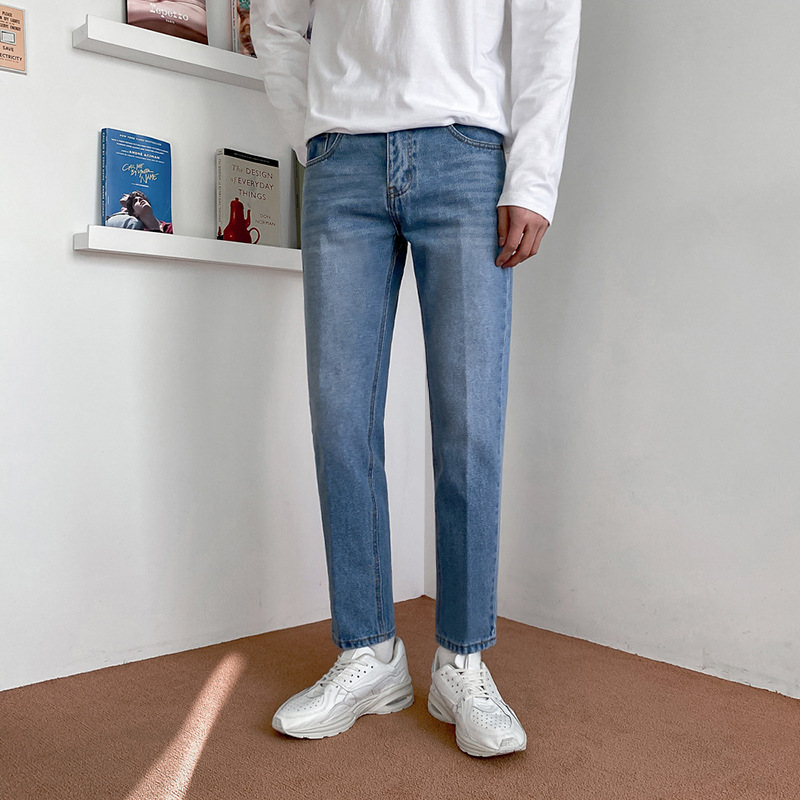 MYQ men's autumn nine-point straight-leg jeans loose-fitting Korean style trendy slim-fitting handsome little feet pants - Image 3