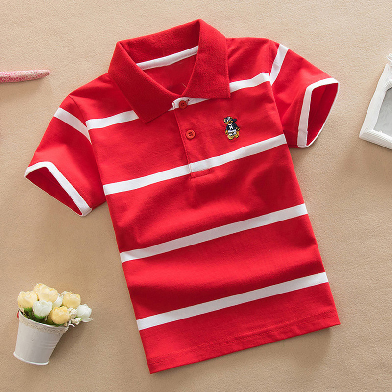 Pure cotton children's short-sleeved T-shirt children's clothing Korean kids polo small, medium and large children's striped boys summer POLO shirt 0-16 years old