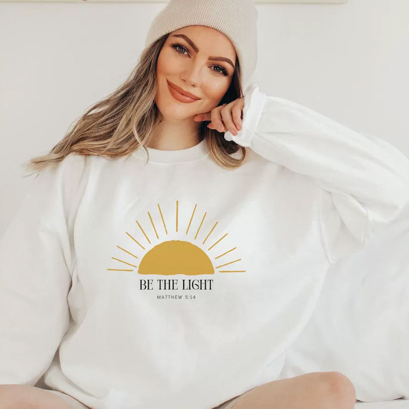 Amazon European and American hot-selling Chinese cotton sweatshirt for women Be The Light Sweatshirt round neck women's sweatshirt - Image 3