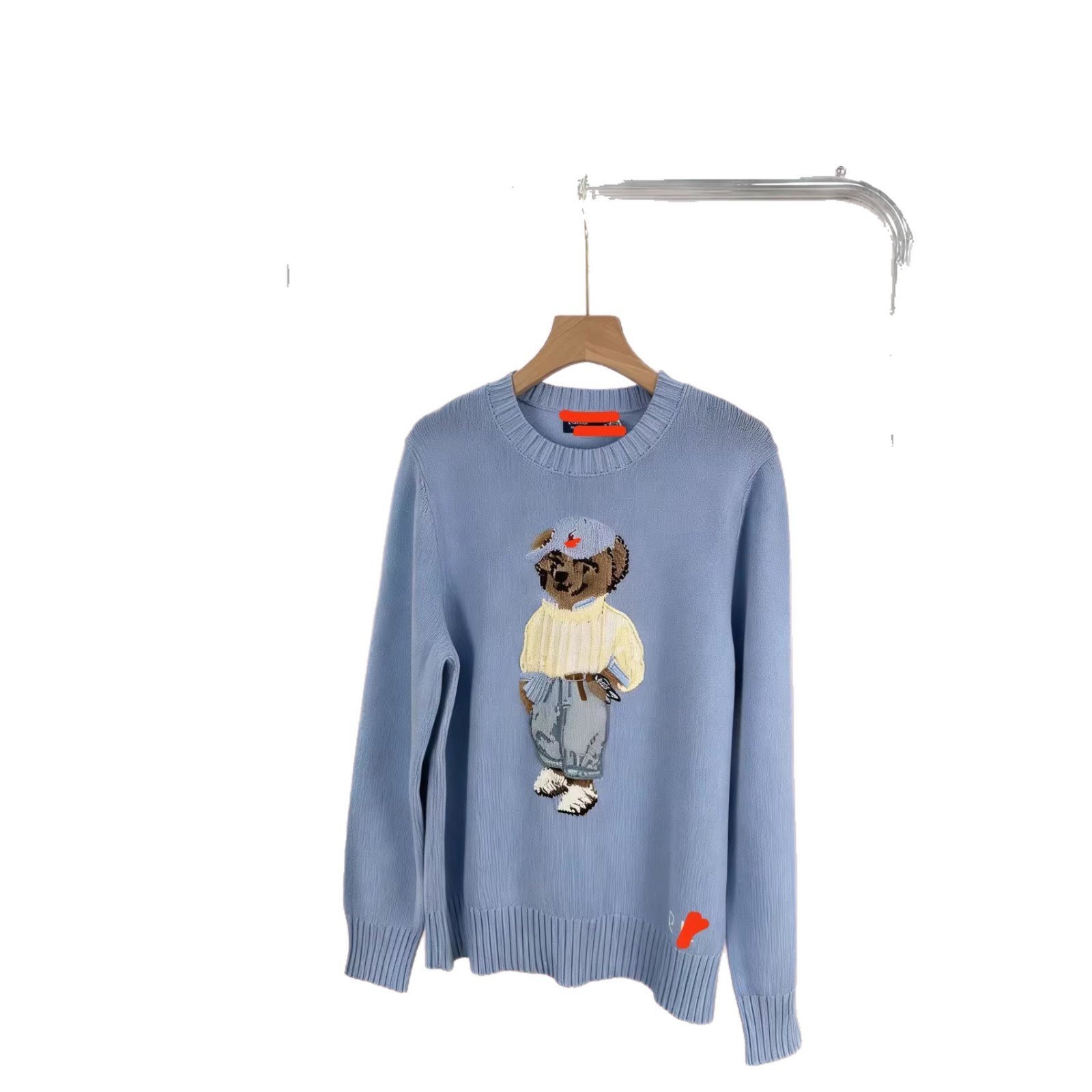 High-quality cross-border e-commerce style, small horse logo, scannable QR code, R-L pure cotton heavy-duty cartoon bear autumn and winter sweater for women. - Image 6