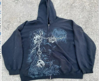 Y2K skeleton zip-up hoodie, 90s retro graphic print zip-up top, sweatshirt, sweatshirt, men's and women's. - Image 6