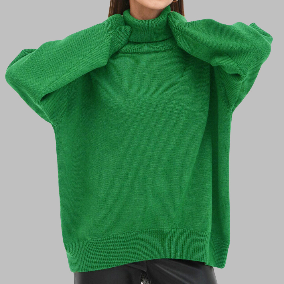 Women's solid color turtleneck sweater, European and American style, autumn and winter loose fit, versatile, classic best-selling knitwear, factory price wholesale. - Image 6