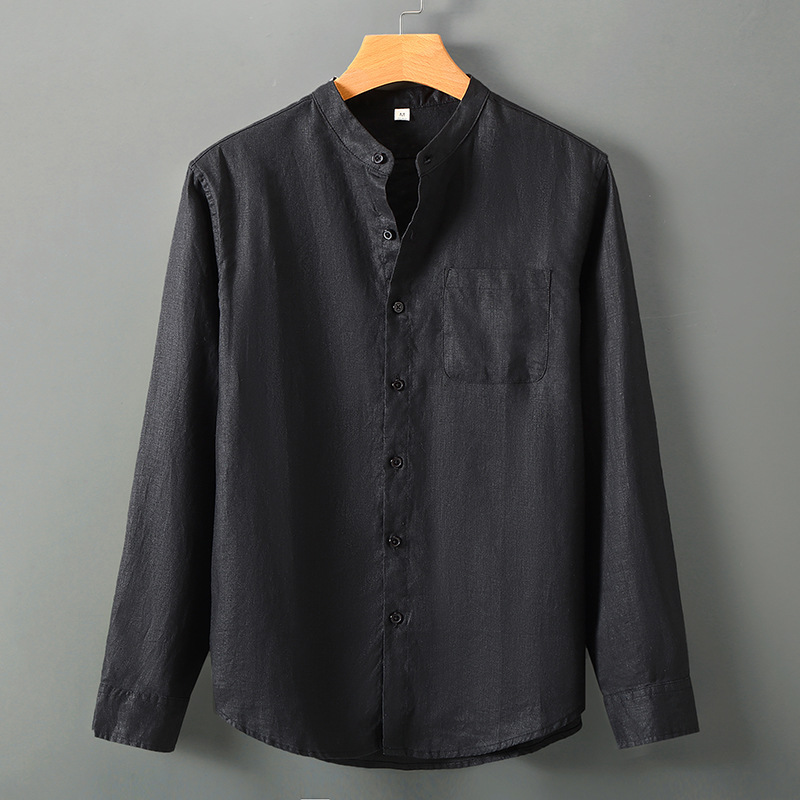 Summer linen short-sleeved shirt for middle-aged men's business casual pure linen pocket shirt loose cardigan half-sleeved linen clothing - Image 11