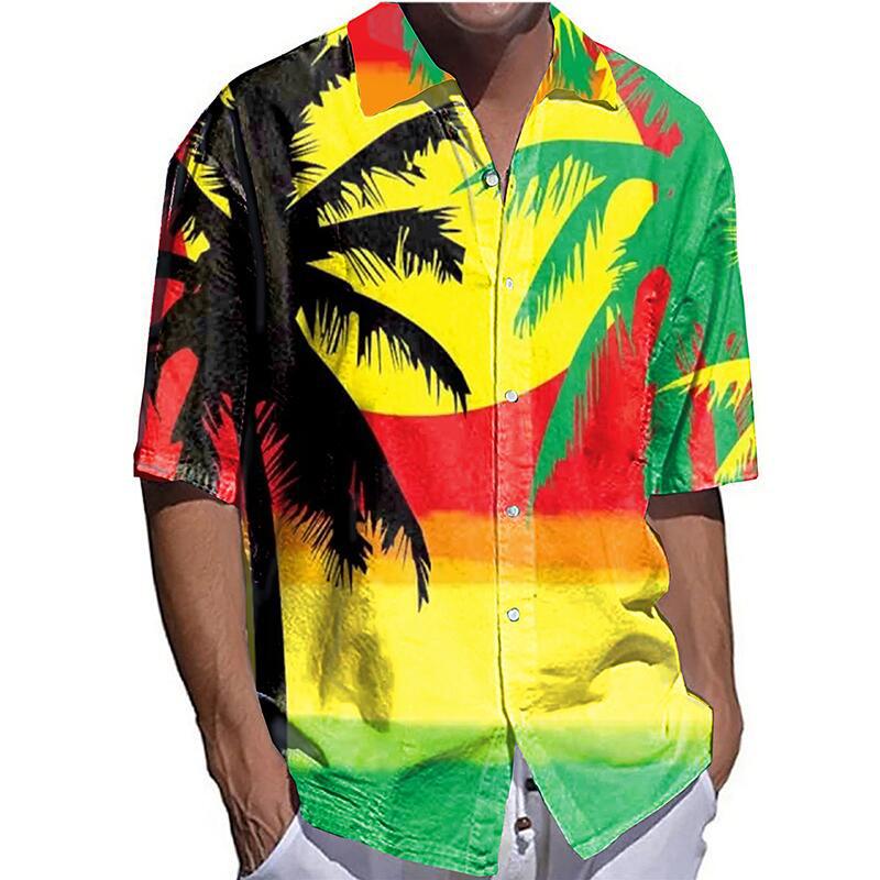 Cross-border foreign trade 2023 men's Hawaiian short-sleeved shirt men's lapel shirt holiday casual T-shirt - Image 22