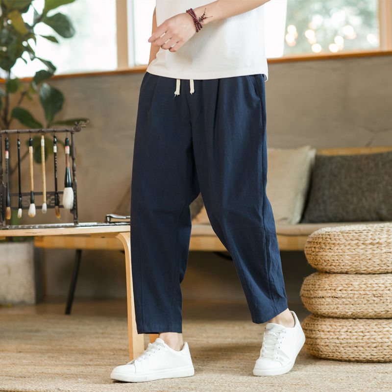 Nine-point trousers men's summer thin cotton and linen trousers loose straight large size casual trousers Chinese style men's trousers cotton and linen trousers - Image 5