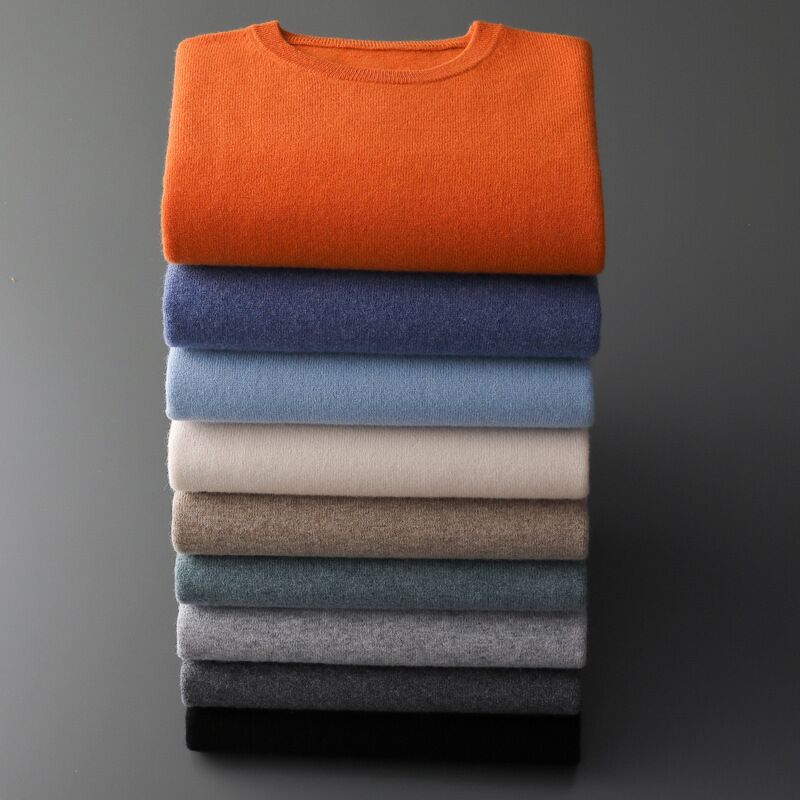 Autumn and winter new first-line ready-to-wear 100 full wool sweater men's round neck long-sleeved pullover sweater solid color knitted bottom - Image 2