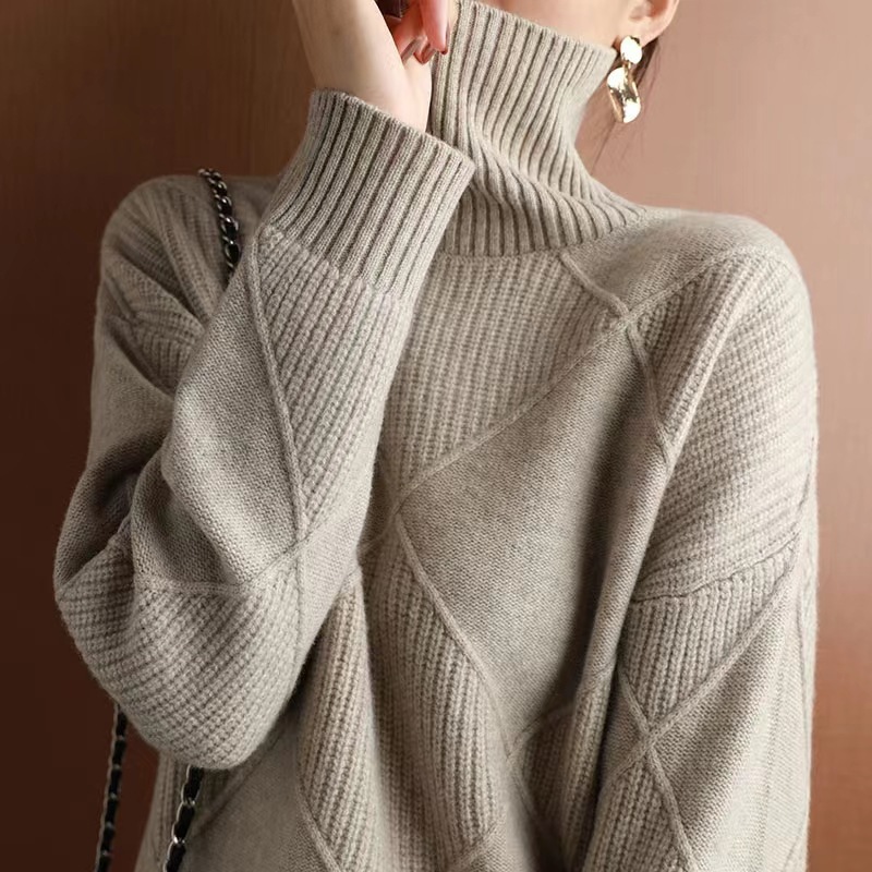 Turtleneck sweater for women 2024 new autumn and winter stitching thickened loose outer wear sweater knitted sweater inner wear bottoming shirt - Image 6