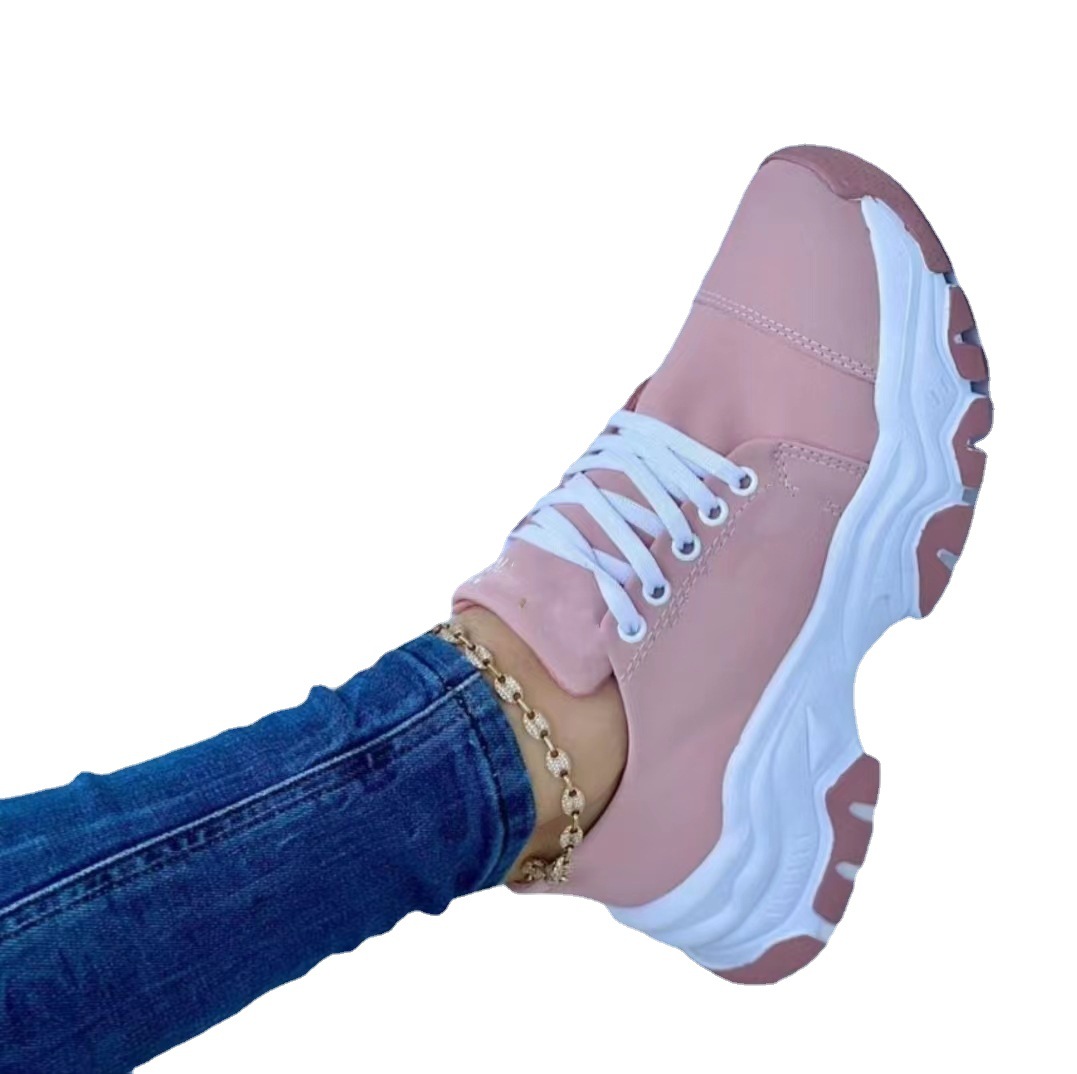 2023 Summer European and American New Style Round Toe Thick Sole Low-top Casual Shoes Women's Foreign Trade Large Size Lace-up Sports Shoes Women's Single Shoes - Image 6