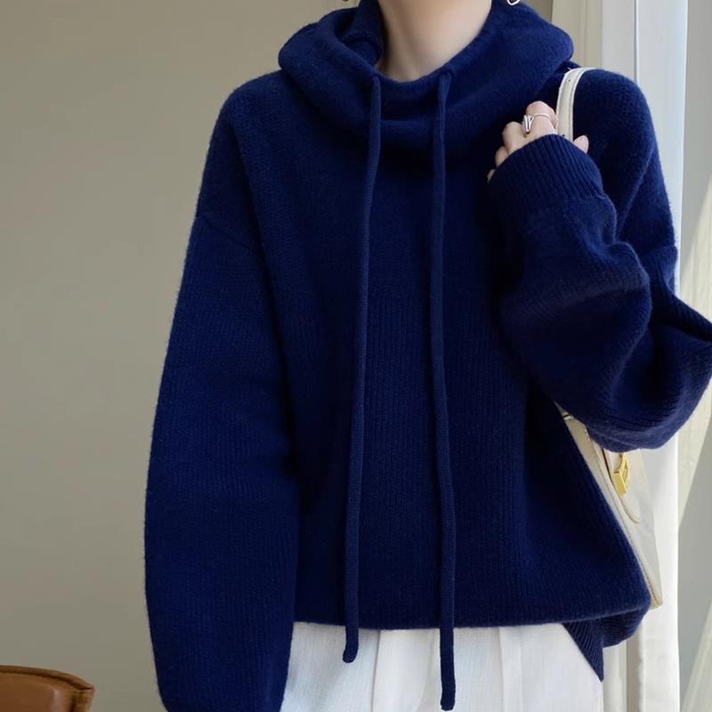 Cross-border European goods pile collar thickened sweater women 2024 autumn and winter new lazy style all-match long-sleeved knitted sweater women - Image 3