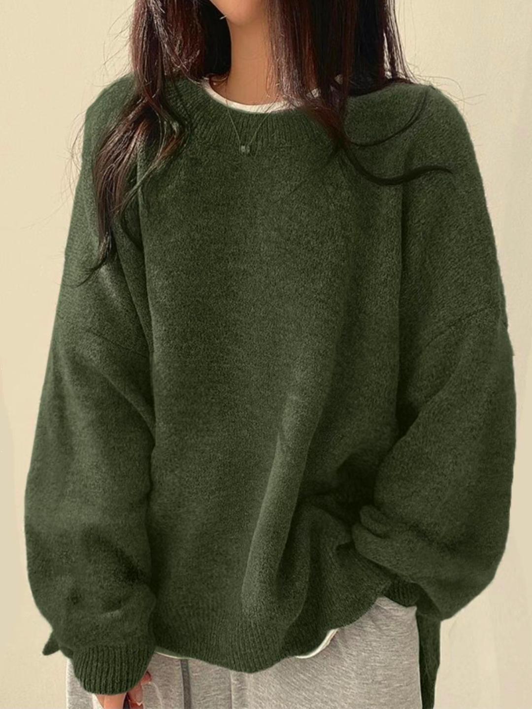 Cross-border European and American women's clothing tk hot style casual versatile solid color split pullover loose long-sleeved ladies sweater autumn and winter 25 - Image 5